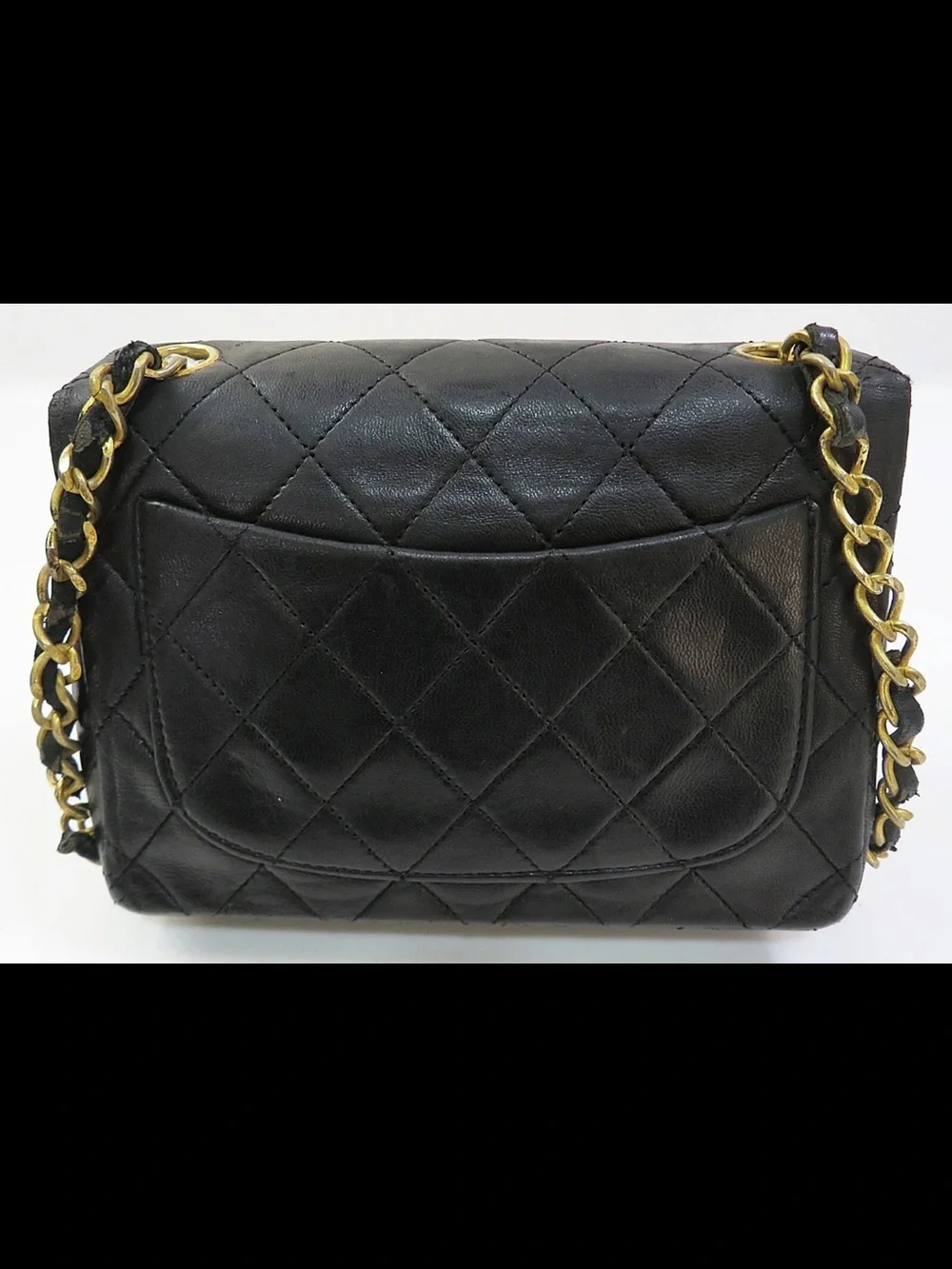 CHANEL Black Quilted Lambskin Crossbody with Gold Chain